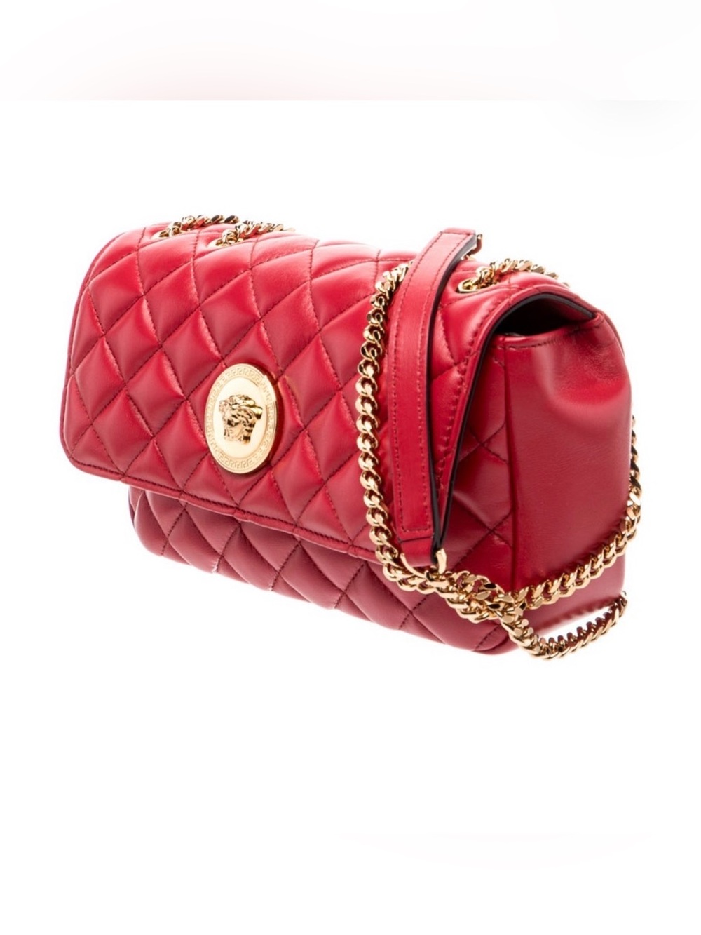 Versace Quilted Lamb Leather Medusa Shoulder Bag Dark Red Gold Chain New - Picture 2 of 14